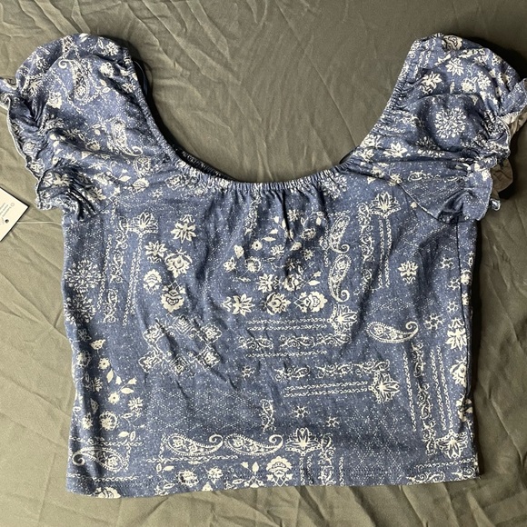 Women’s Blue & White Crop Top - Picture 2 of 3